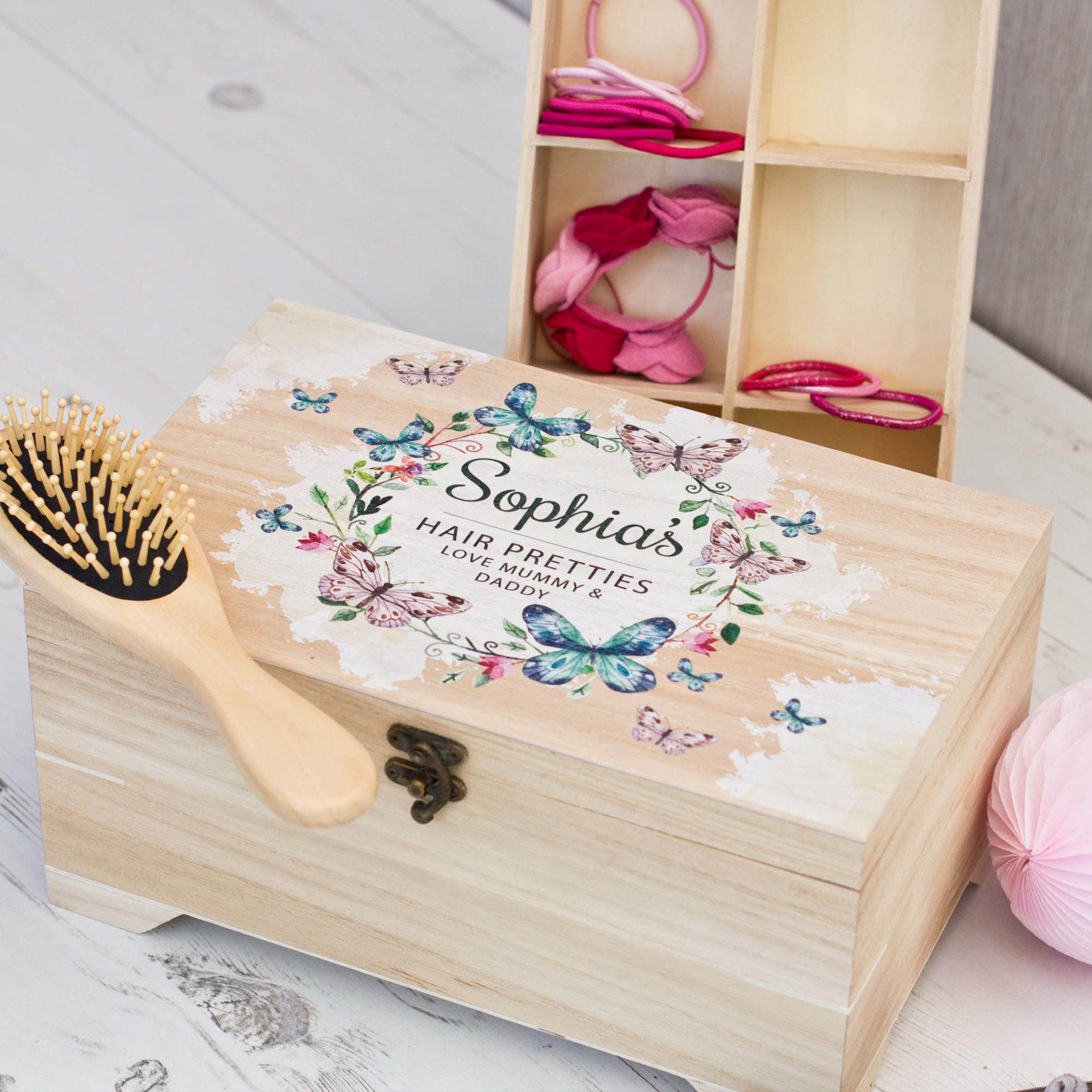 Personalised Bobble, Bow & Clip Box Butterfly | The Laser Boutique