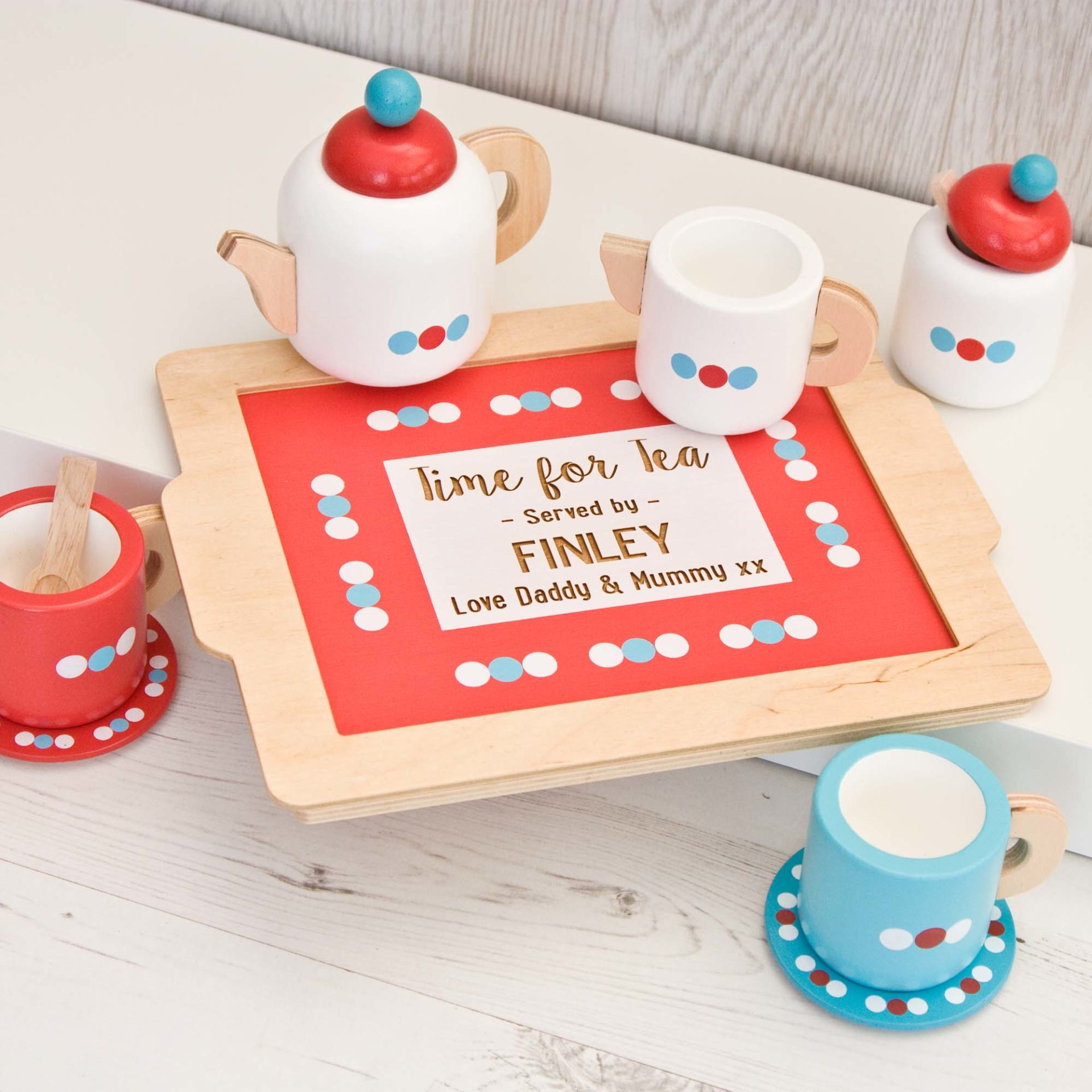 Tea Set on a Tray Red, White & Blue - The Laser Boutique