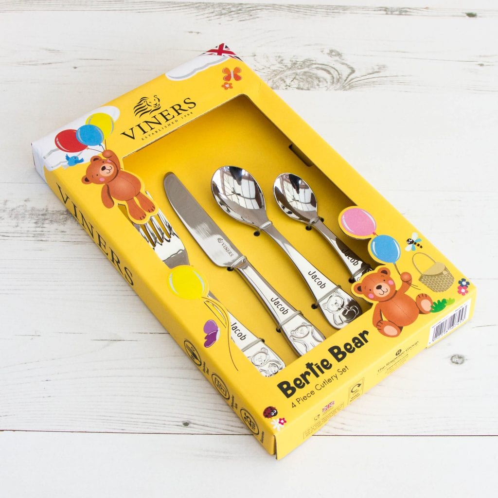 personalised teddy cutlery set