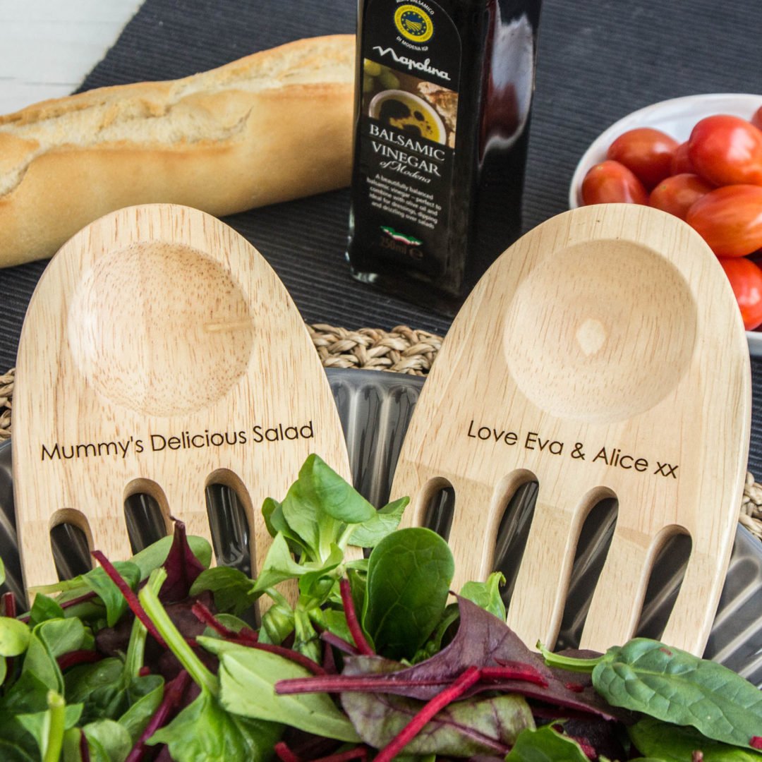 Personalised Wooden Salad Hands / Servers The Laser Boutique