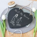 Personalised Drawing & Autograph Heart Slate Hanging