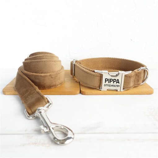 personalised dog collar and lead suede finish