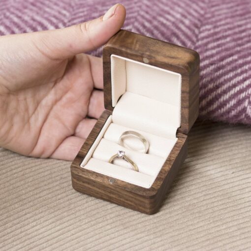 personalised walnut wooden twin heart clear lid wedding ring box choice of designs