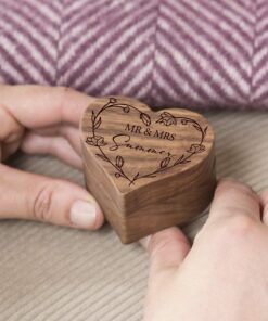 personalised walnut heart wedding ring box choice of designs