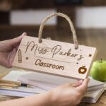 Personalised Teacher Oak Rectangle Hanging Plaque - Apple
