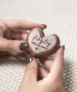 Personalised Walnut Heart Engagement | Wedding Ring Box