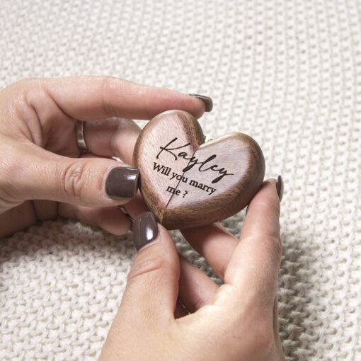 Personalised Walnut Heart Engagement | Wedding Ring Box