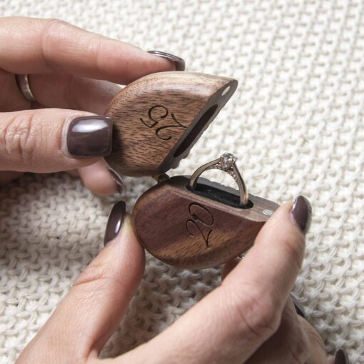 Personalised Walnut Heart Engagement | Wedding Ring Box - Image 4