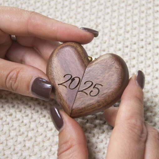 Personalised Walnut Heart Engagement | Wedding Ring Box - Image 5