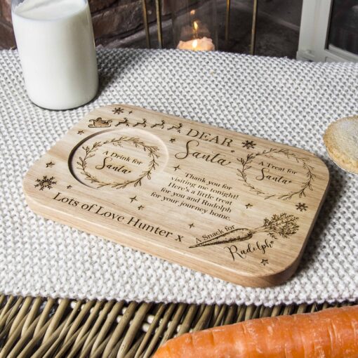 Personalised Christmas Eve Board & Treat Plate with Drink Insert