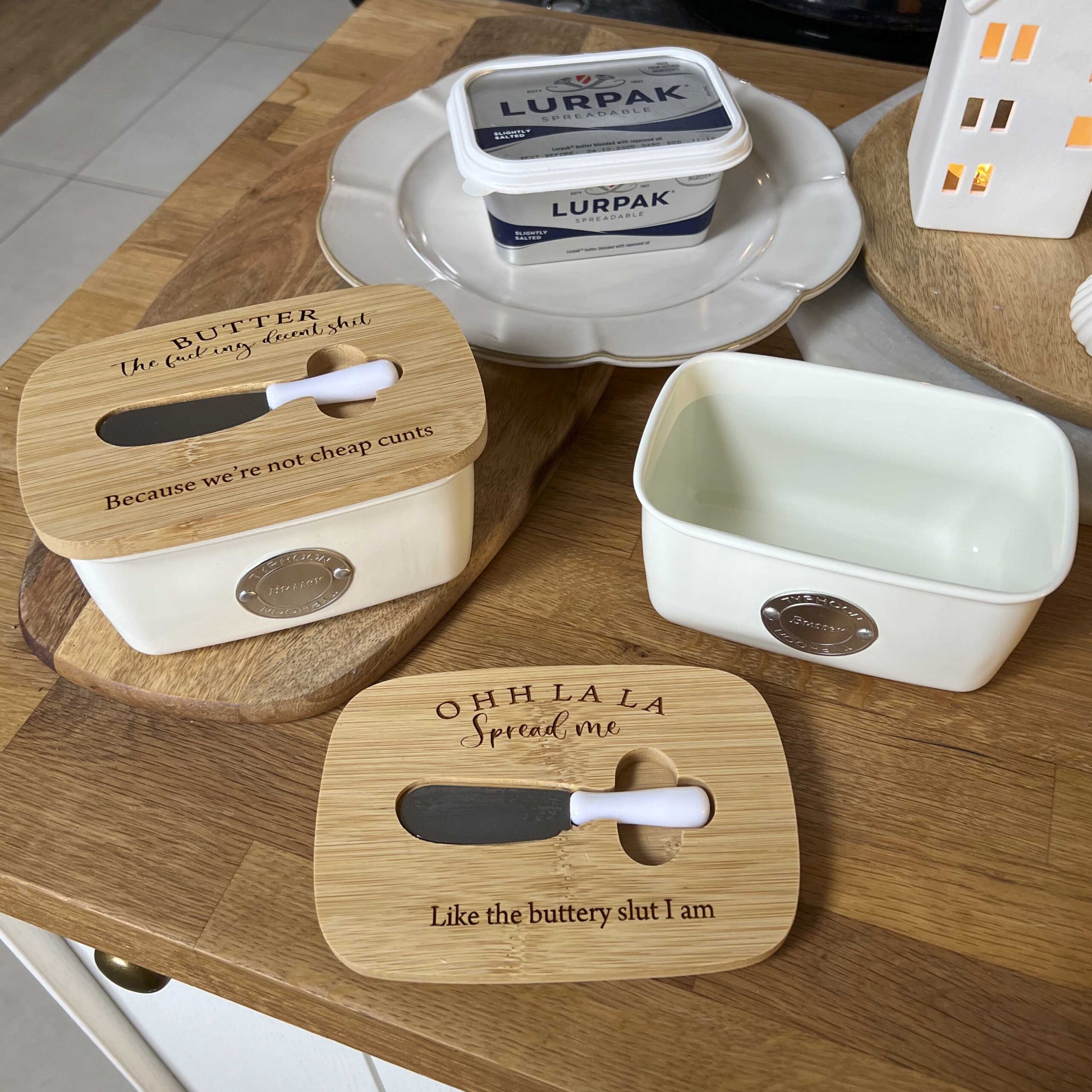 Personalised Adult Humour Butter Dish and Spatula Set