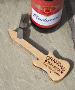 Personalised Wooden Guitar Bottle Opener and Corkscrew