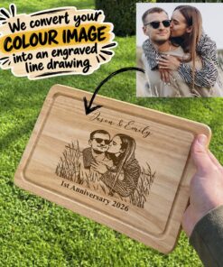 Personalised Photo to Line Drawing – Laser Engraved Wooden Board | 20 × 30cm