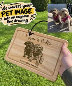 Personalised Pet Photo to Line Drawing – Laser Engraved Wooden Board | 20 × 30cm