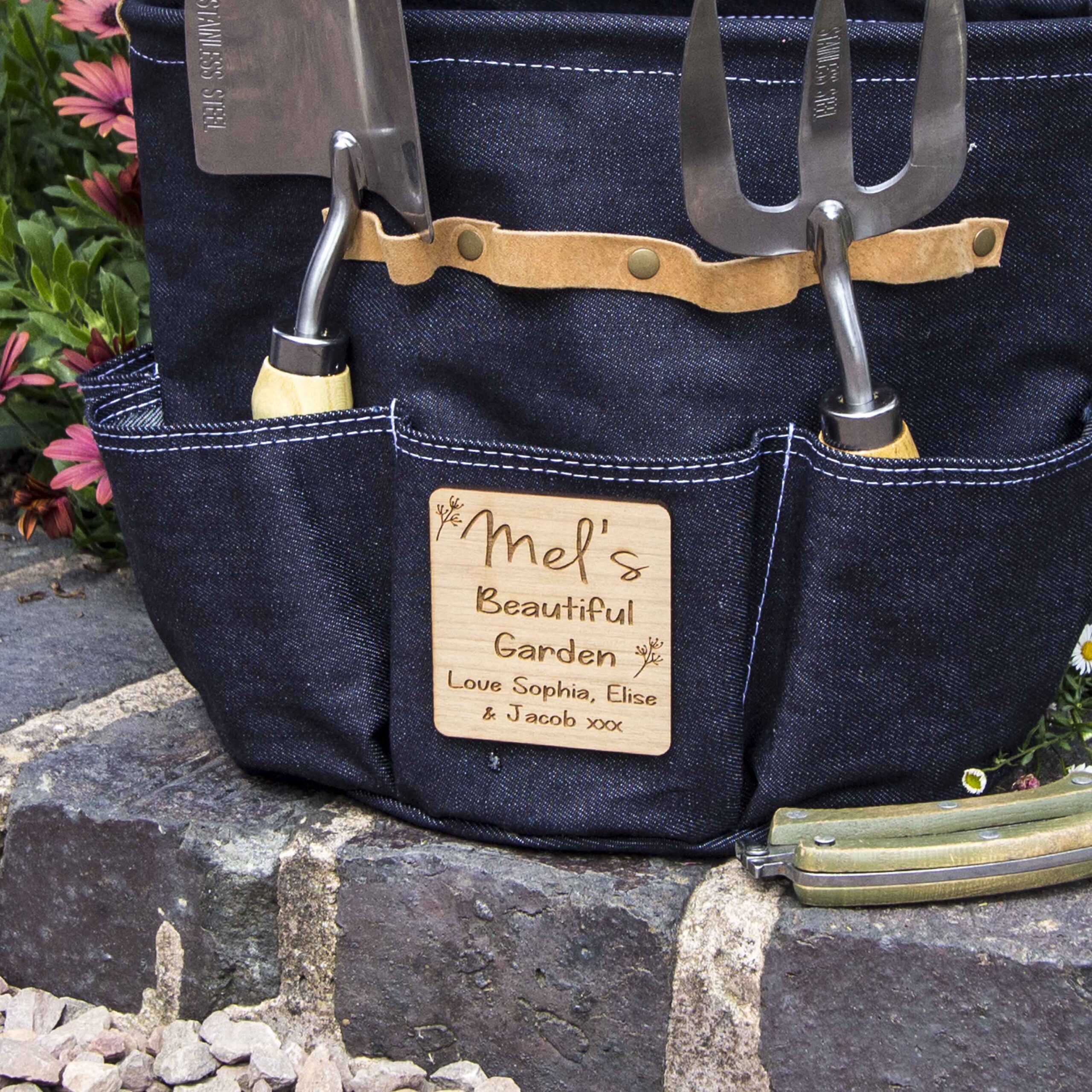 Personsonalised Luxury Denim Round Garden Tool Bag / Caddy - Image 3