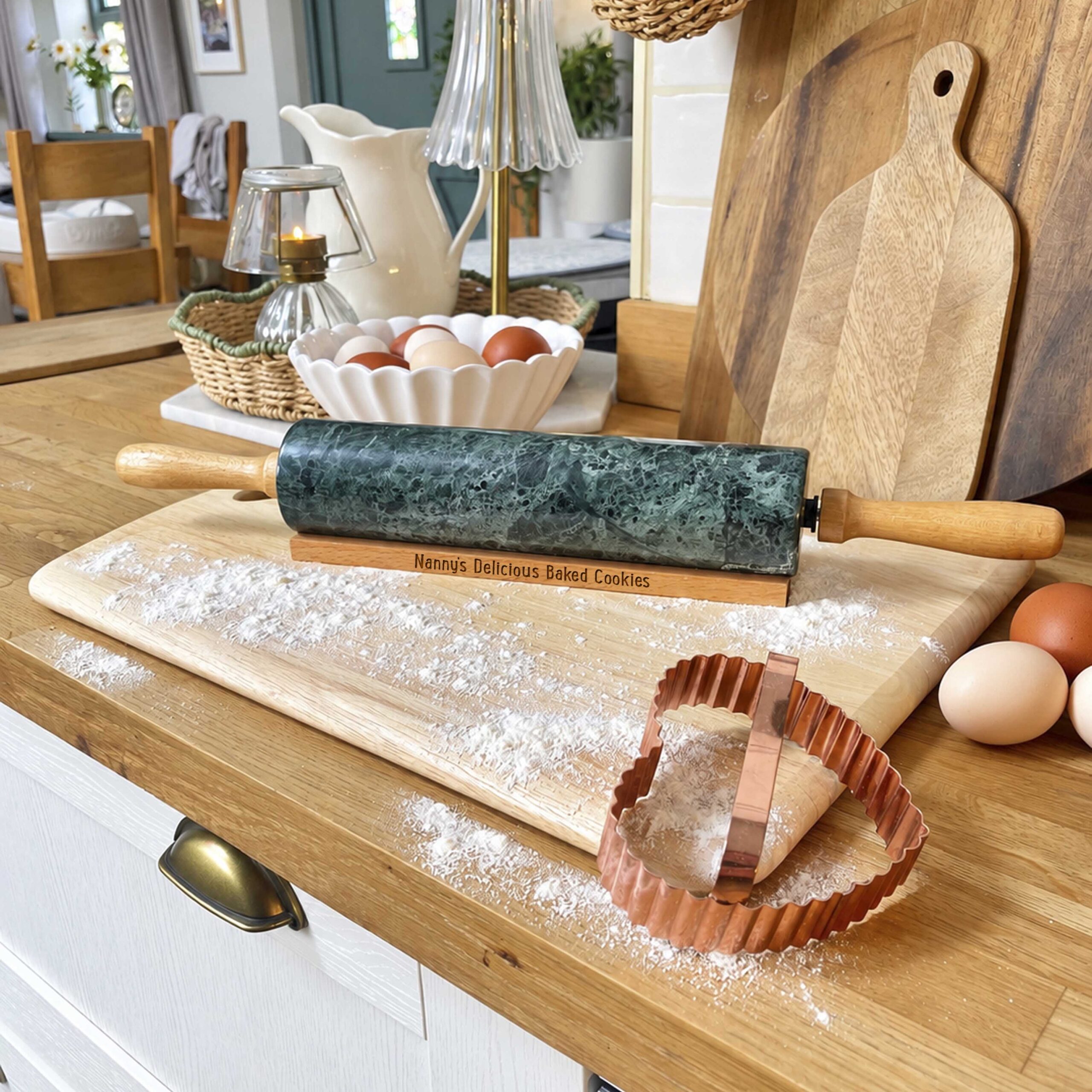 Personalised Marble Rolling Pin with Wooden Base - Image 3