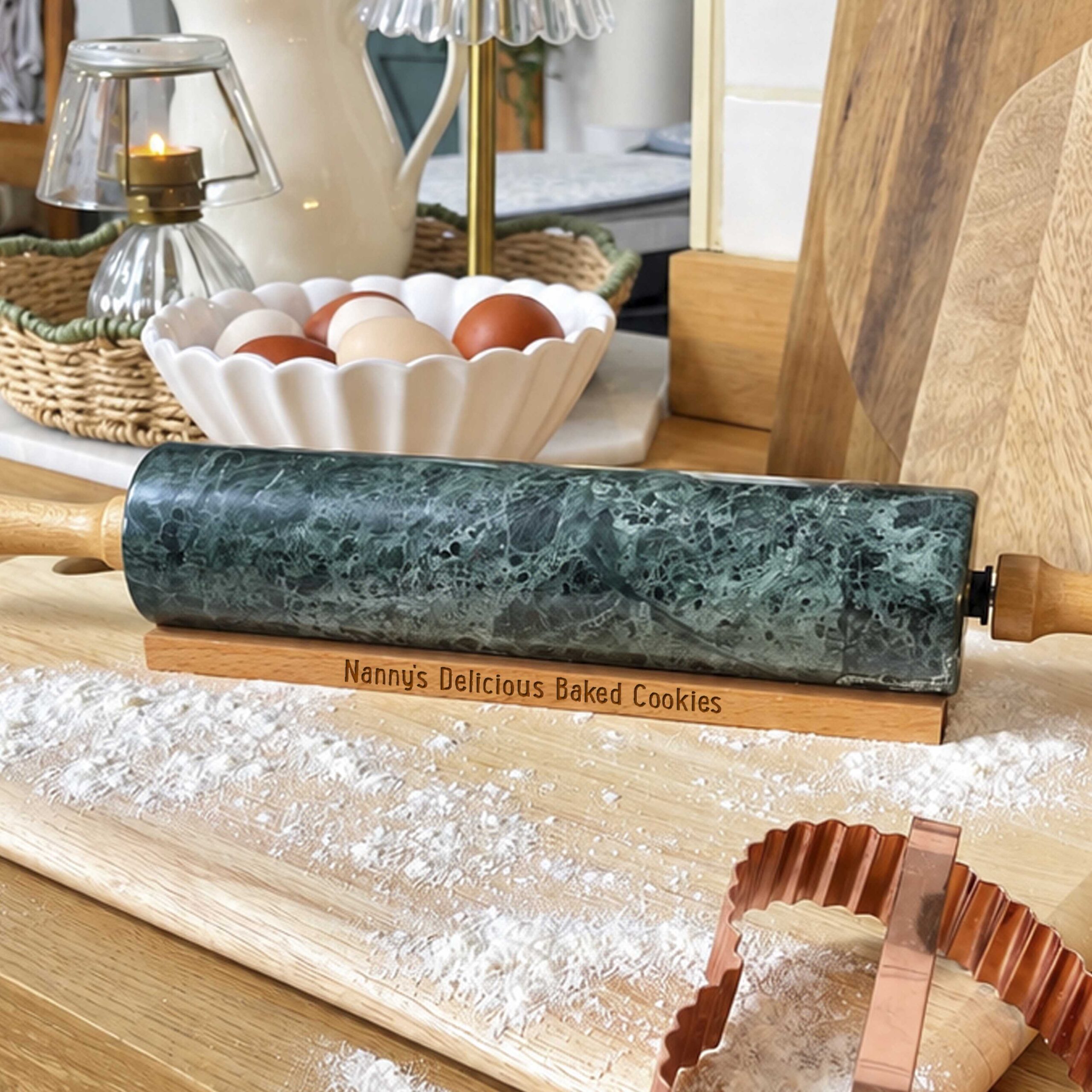 Personalised Marble Rolling Pin with Wooden Base - Image 4