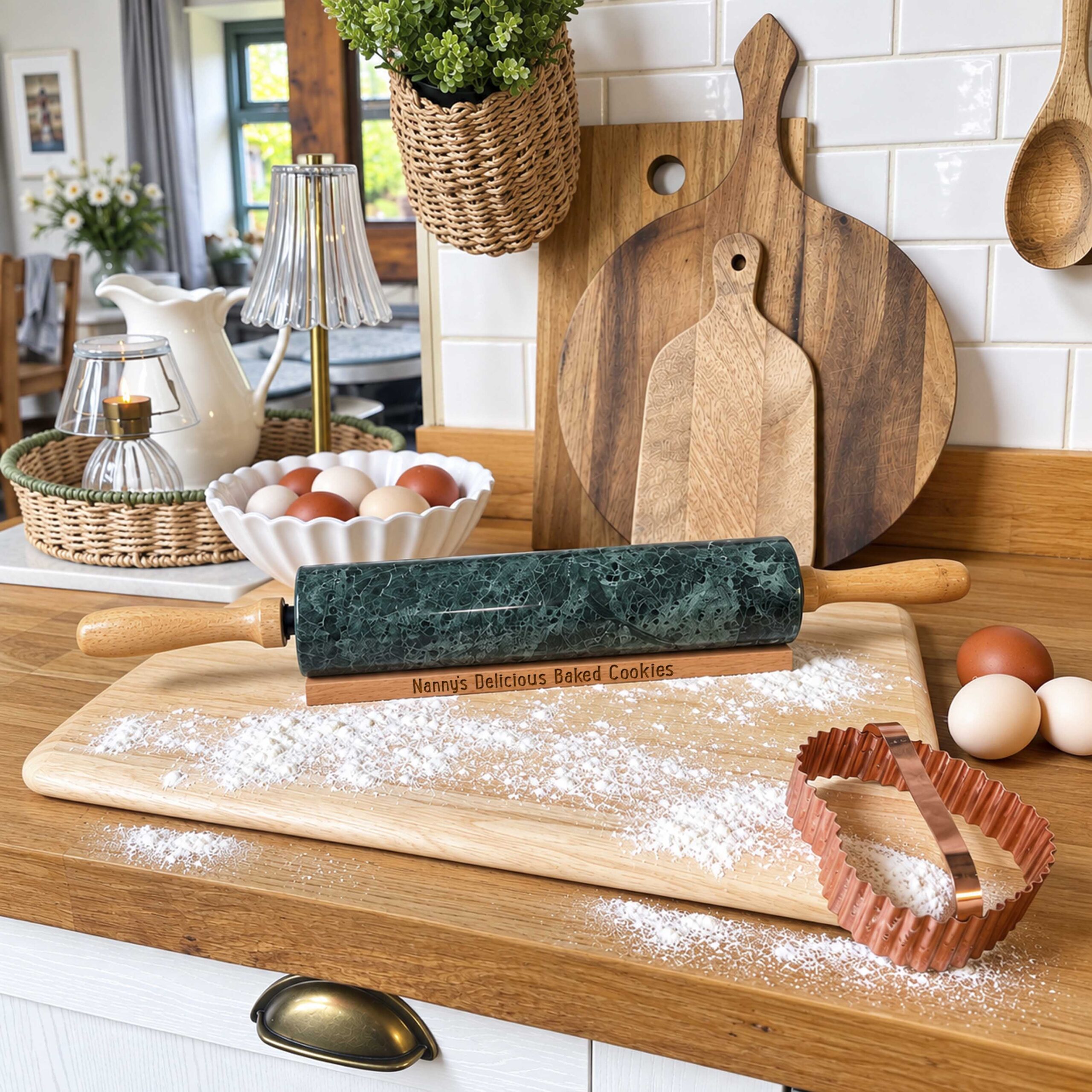 Personalised Marble Rolling Pin with Wooden Base