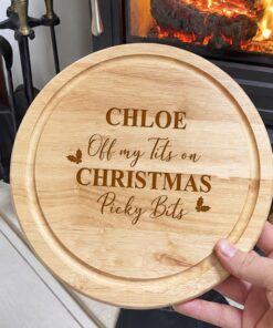 Personalised Chopping Board 'Off My Tits on Christmas Picky Bits' Charcuterie Novelty Viral Cheese Board