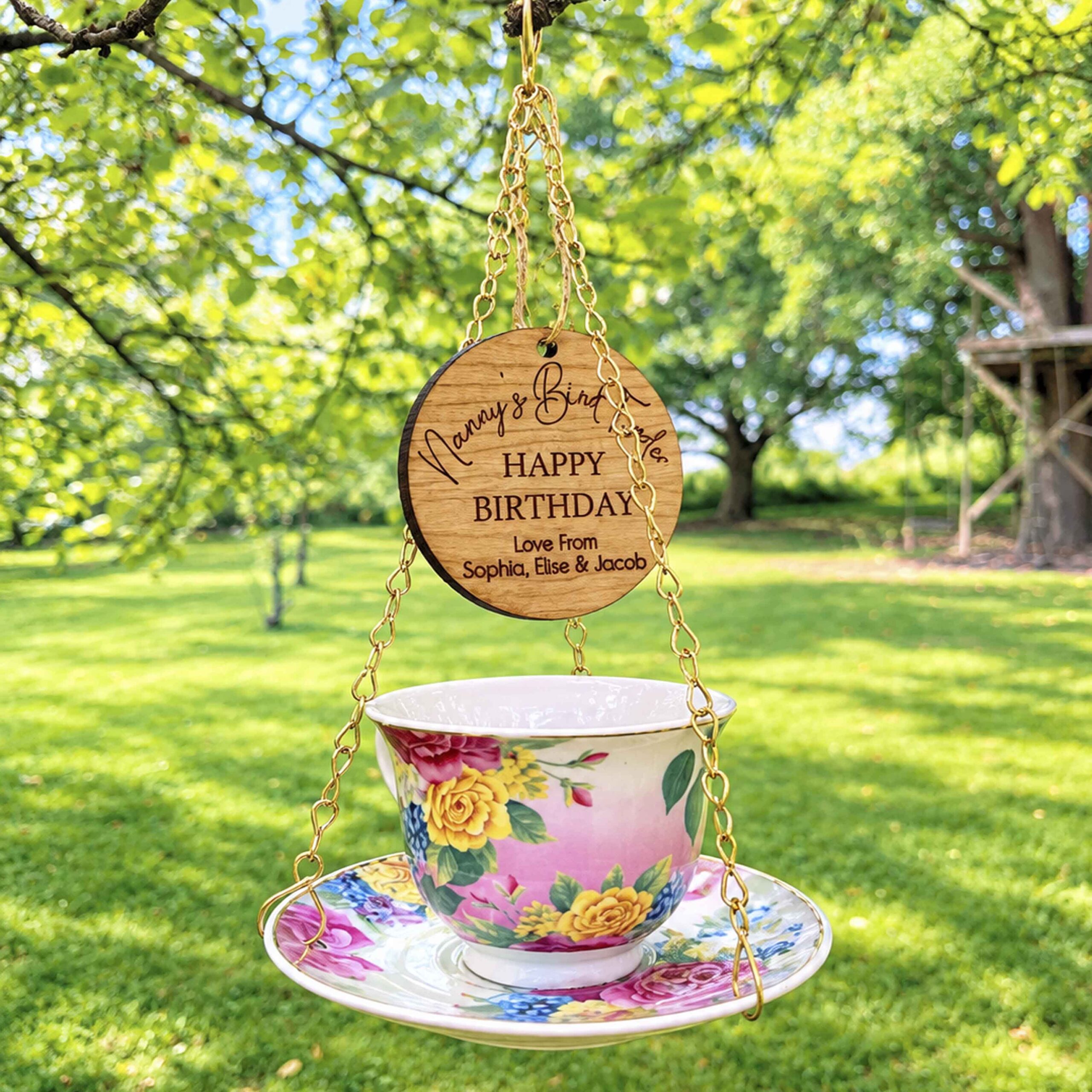 Personalised Floral Tea Cup Bird Feeder - Image 2
