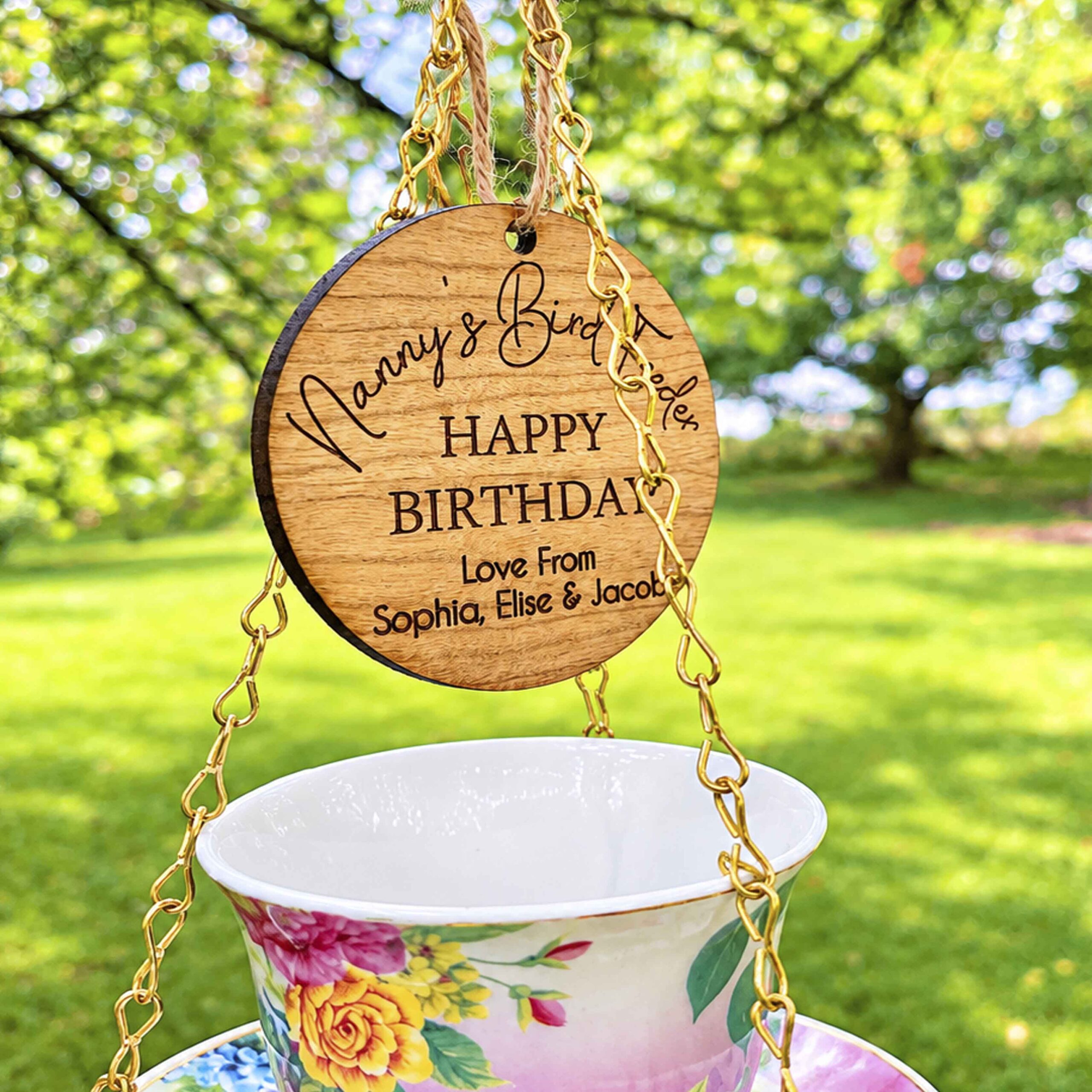 Personalised Floral Tea Cup Bird Feeder - Image 3