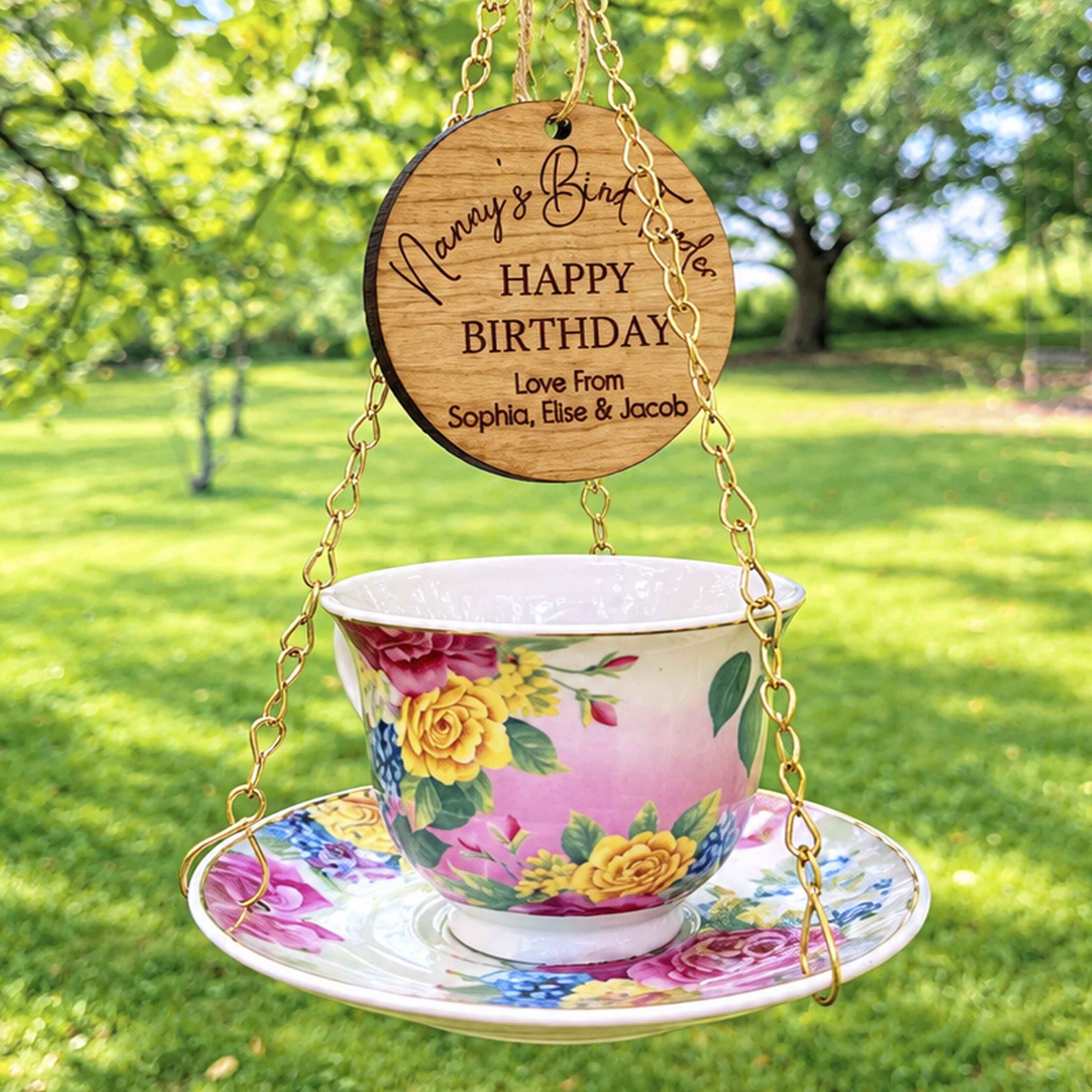 Personalised Floral Tea Cup Bird Feeder