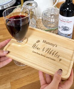Personalised Wine, Glass & Nibbles Board Leaf Design